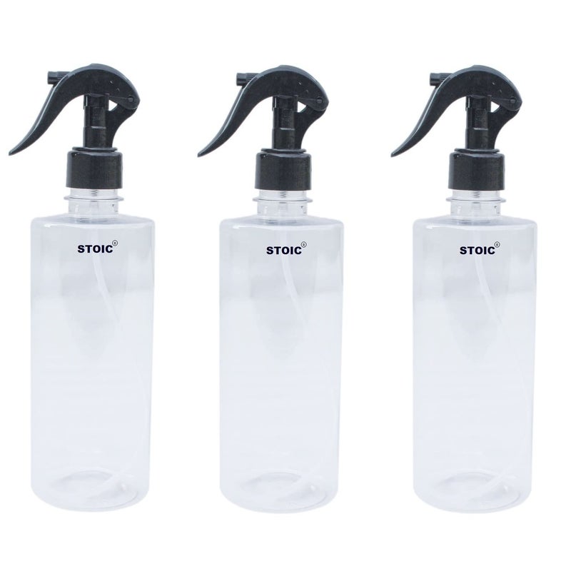 STOIC Empty Transparent Trigger Spray Bottle for Sprayer Unbreakable Plastic Sanitizer Multipurpose Mist Spray Bottle 300 ml Pack of 3 Black - Image 1