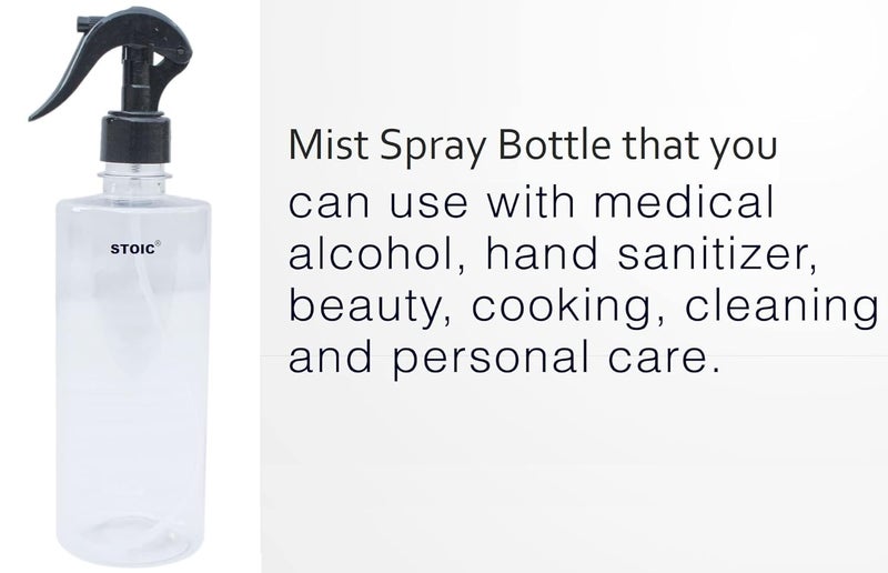 STOIC Empty Transparent Trigger Spray Bottle for Sprayer Unbreakable Plastic Sanitizer Multipurpose Mist Spray Bottle 300 ml Pack of 3 Black - Image 4
