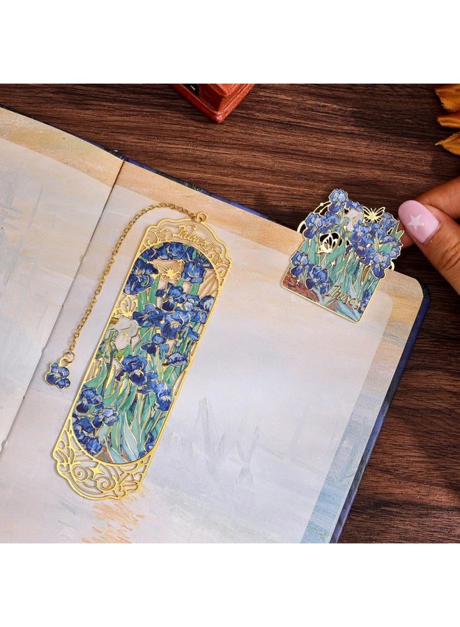 emmoolife Luxury Metal Bookmark & Book Clip Gift Set, Oil Painting Themed Irises, 1 Bookmark with Pendant + 1 Book Clip, Elegant Christmas New Year Gift Box for Women Book Lovers Writers Readers Teenage - Image 4