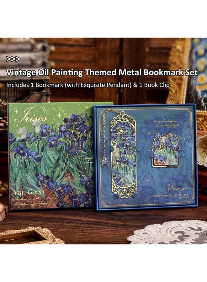 emmoolife Luxury Metal Bookmark & Book Clip Gift Set, Oil Painting Themed Irises, 1 Bookmark with Pendant + 1 Book Clip, Elegant Christmas New Year Gift Box for Women Book Lovers Writers Readers Teenage - Image 3