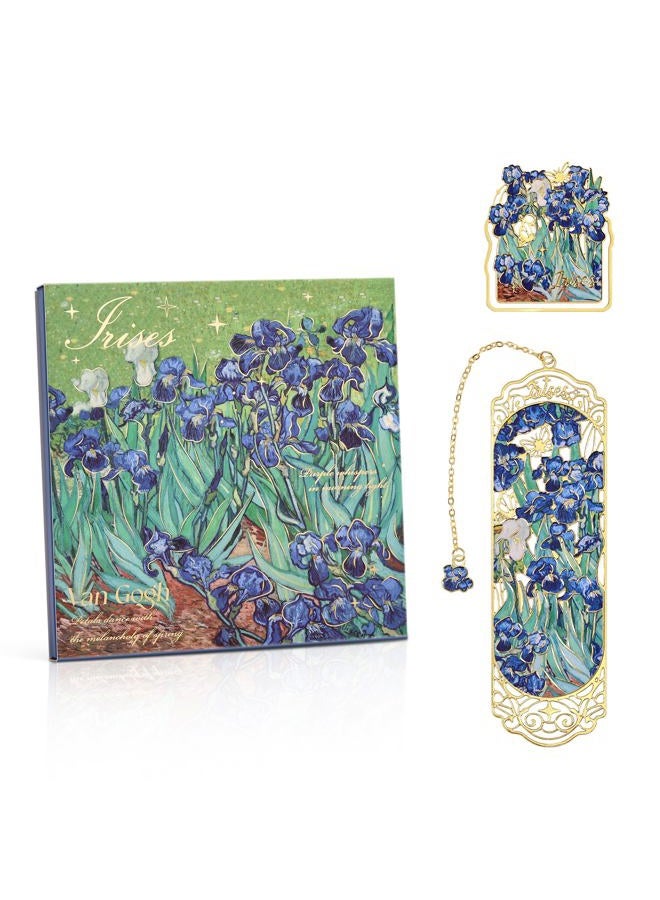 emmoolife Luxury Metal Bookmark & Book Clip Gift Set, Oil Painting Themed Irises, 1 Bookmark with Pendant + 1 Book Clip, Elegant Christmas New Year Gift Box for Women Book Lovers Writers Readers Teenage - Image 1