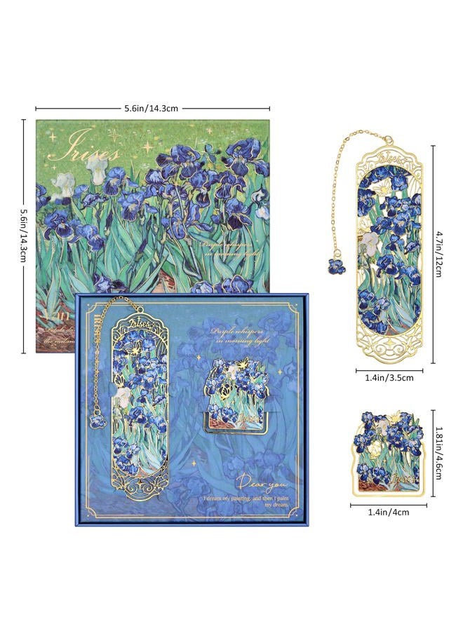 emmoolife Luxury Metal Bookmark & Book Clip Gift Set, Oil Painting Themed Irises, 1 Bookmark with Pendant + 1 Book Clip, Elegant Christmas New Year Gift Box for Women Book Lovers Writers Readers Teenage - Image 2
