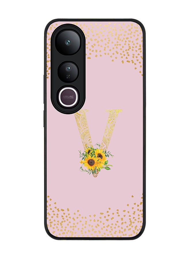 Stylizedd For vivo V50 Lite Case,Slim fit Camera Protection, Shockproof Thin Phone cover  - Custom Floral Monogram - V  (Pink )