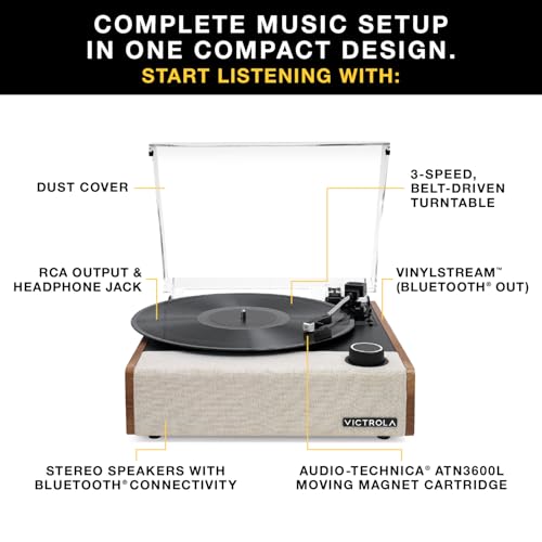 Victrola Eastwood II Record Player with Speakers – Bluetooth 5.1 and Vinyl Stream Technology, Vintage Style 3-Speed Vinyl Player, Audio Technica AT-3600LA Cartridge (Oak) - Image 2
