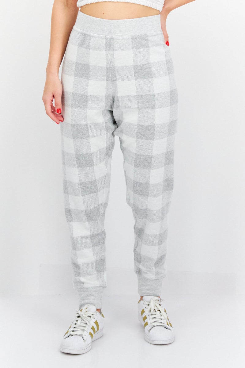 Felina Women Regular Fit Checkered Jogger Pants, Grey - Image 1
