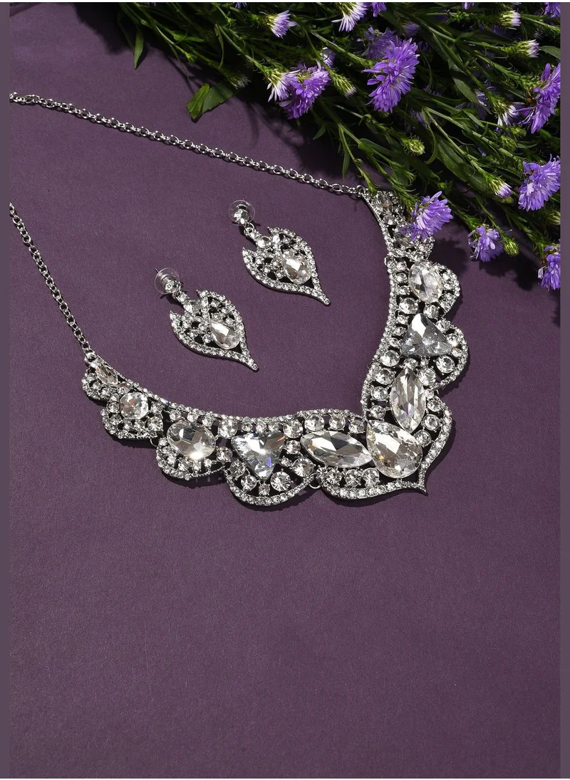 SOHI Silver Plated Designer Stone Necklace and Earring Set