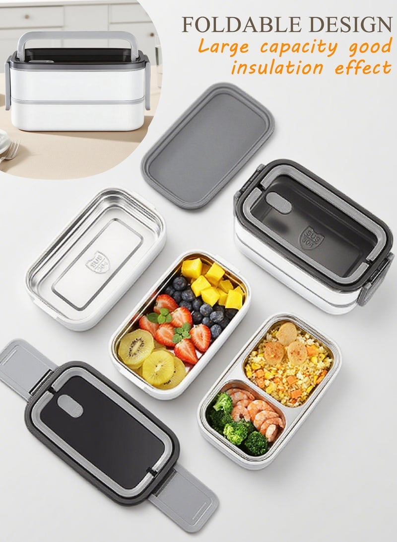 WinHolder Stainless Steel Lunch Box (1400ml) – Double-Layer, Microwave-Safe, Made of 304 Leakproof Stainless Steel – Detachable with Thermal Insulation – Ideal for Adults, Students, Office, or School – Includes Thermal Bag and Cutlery. - Image 3