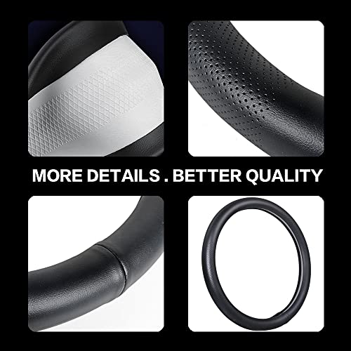 VARGTR Car Steering Wheel Cover,Universal 15 Inch Premium Leather Car Steering Wheel Cover,Best Grip,Perforated Design,Breathable,Non-Slip,Sweat-Absorbent,Warm in Winter and Cool in Summer (Black) - Image 4