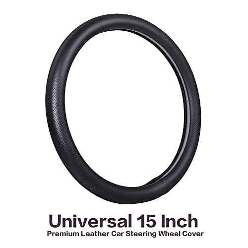 VARGTR Car Steering Wheel Cover,Universal 15 Inch Premium Leather Car Steering Wheel Cover,Best Grip,Perforated Design,Breathable,Non-Slip,Sweat-Absorbent,Warm in Winter and Cool in Summer (Black) - Image 2