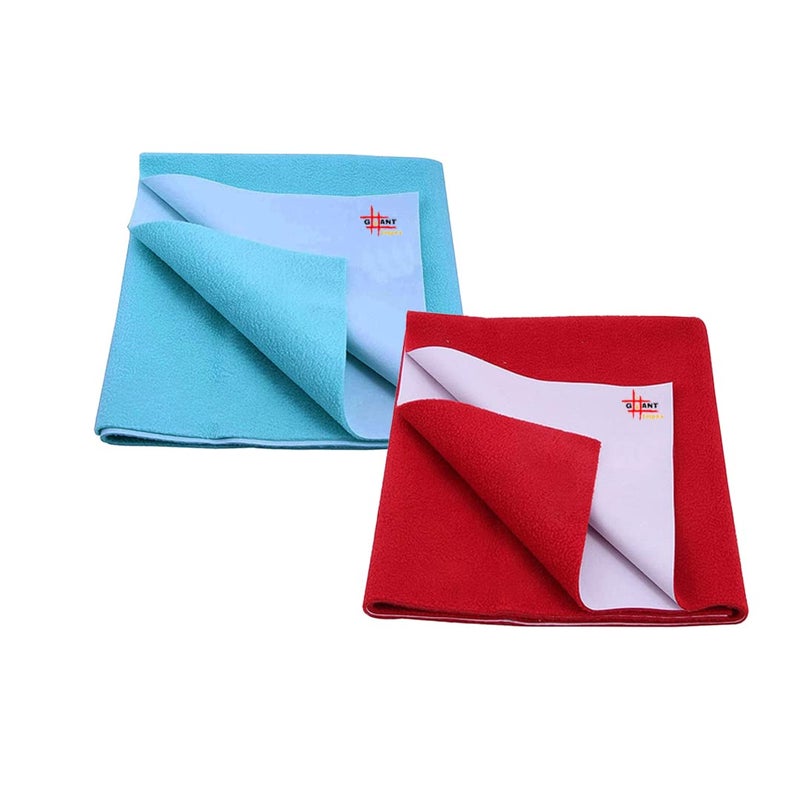 GIANT IMPEX Waterproof Antibacterial Quick Dry Ultra Absorbent Baby Dry Sheet/Bed Wetting Protector/Crib Sheet/Play Medium-Pack of 2, Red & Peacock Blue - Image 1