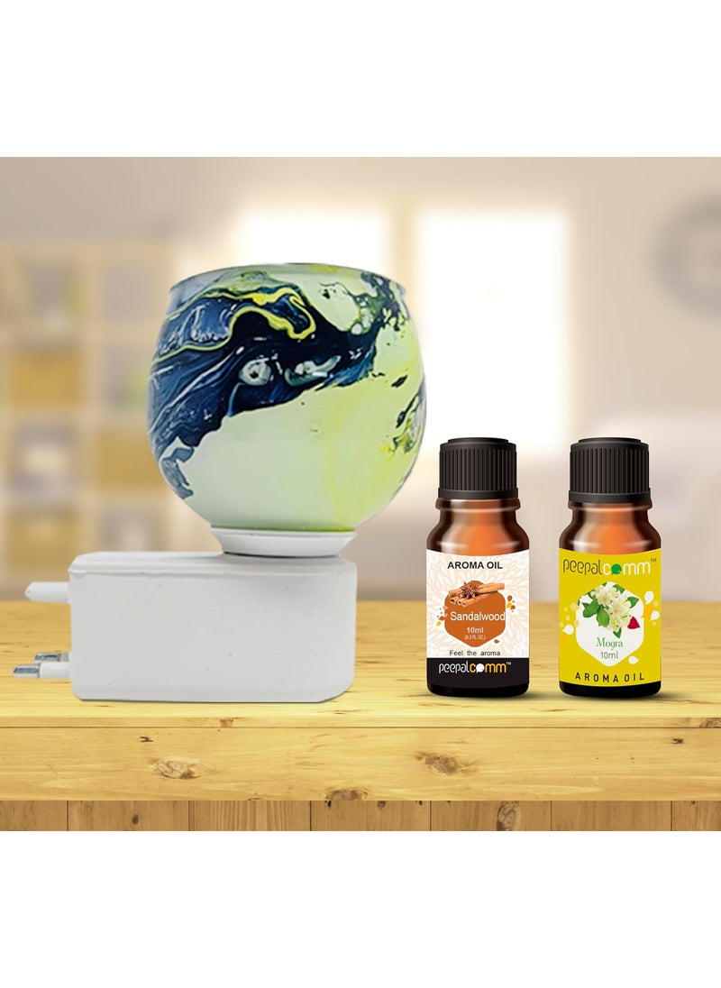 PeepalComm Peepalcomm Marble Green Kapur Dani with 1 Mogra 1 Sandalwood Pure High Scented Aroma Oil10ml Each Incense Aroma Dhoop Kapoor Dani Camphor Burner Diffuser for HomeOfficeSpaTemple Etc 