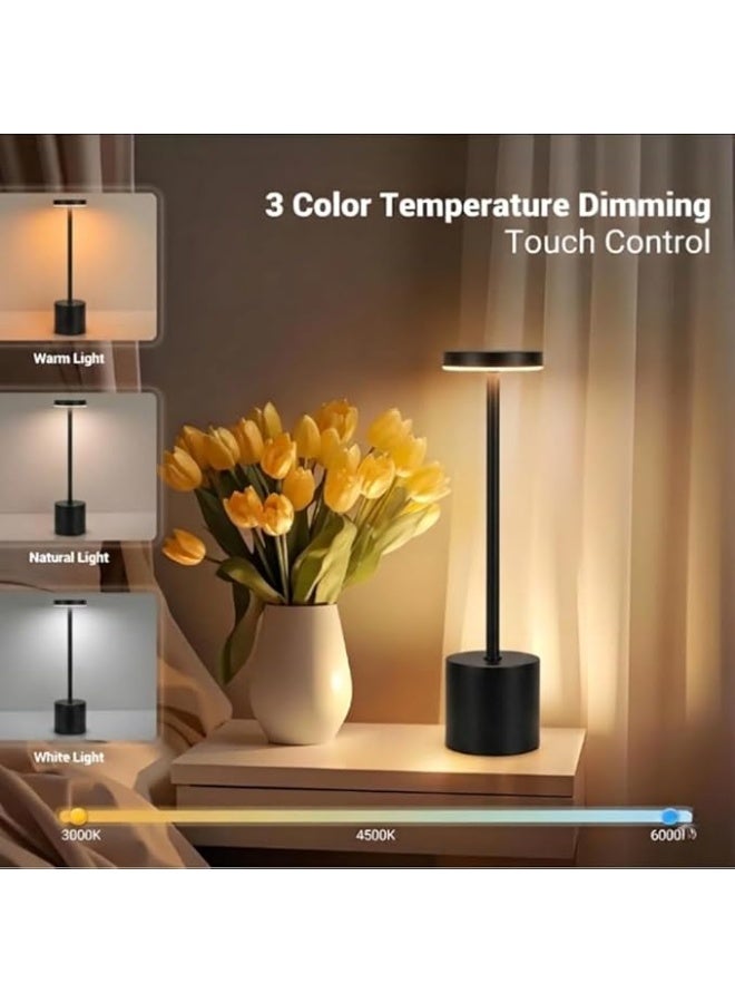 Zentora LED Table Lamp, Rechargeable Battery Operated, Touch Control, 3 Color Stepless Dimmable Desk Light, Modern Nightstand Bedside Lamp (BLACK)) - Image 4