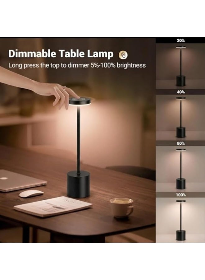 Zentora LED Table Lamp, Rechargeable Battery Operated, Touch Control, 3 Color Stepless Dimmable Desk Light, Modern Nightstand Bedside Lamp (BLACK)) - Image 5