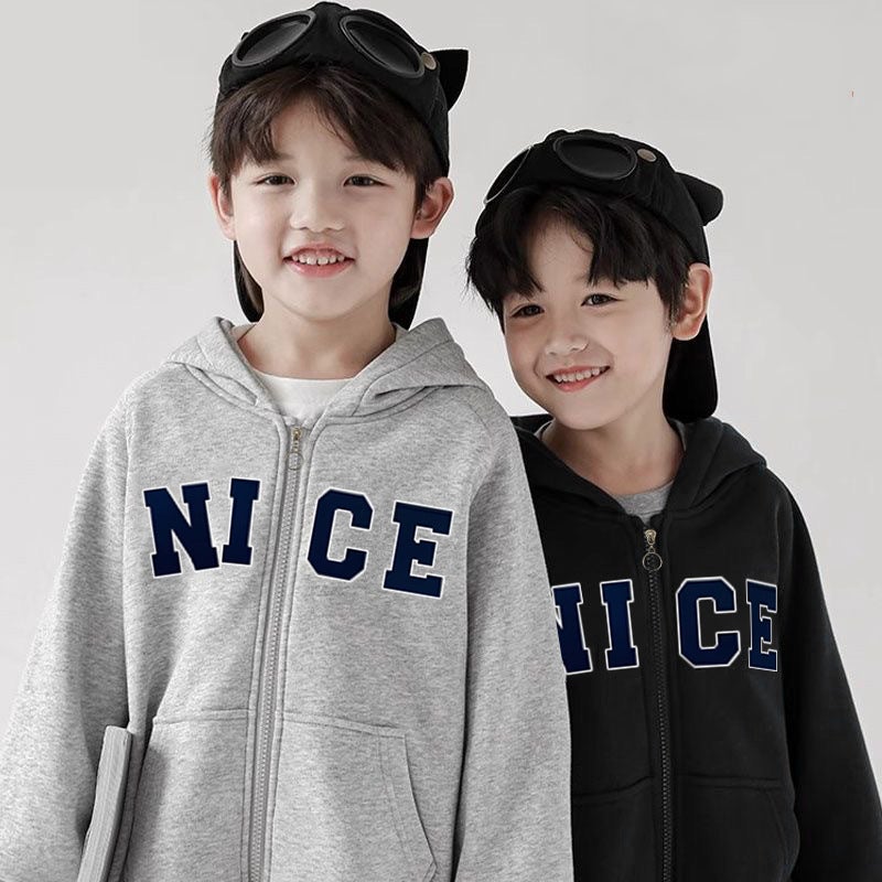 Children'S Fleece-Lined Thickened Zipper Cardigan Hoodie Jacket Children'S Printed Loose Casual Top - Image 3