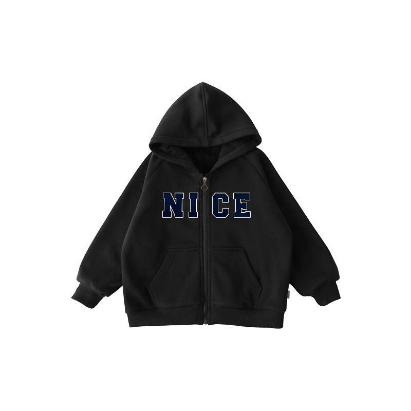 Children'S Fleece-Lined Thickened Zipper Cardigan Hoodie Jacket Children'S Printed Loose Casual Top - Image 1