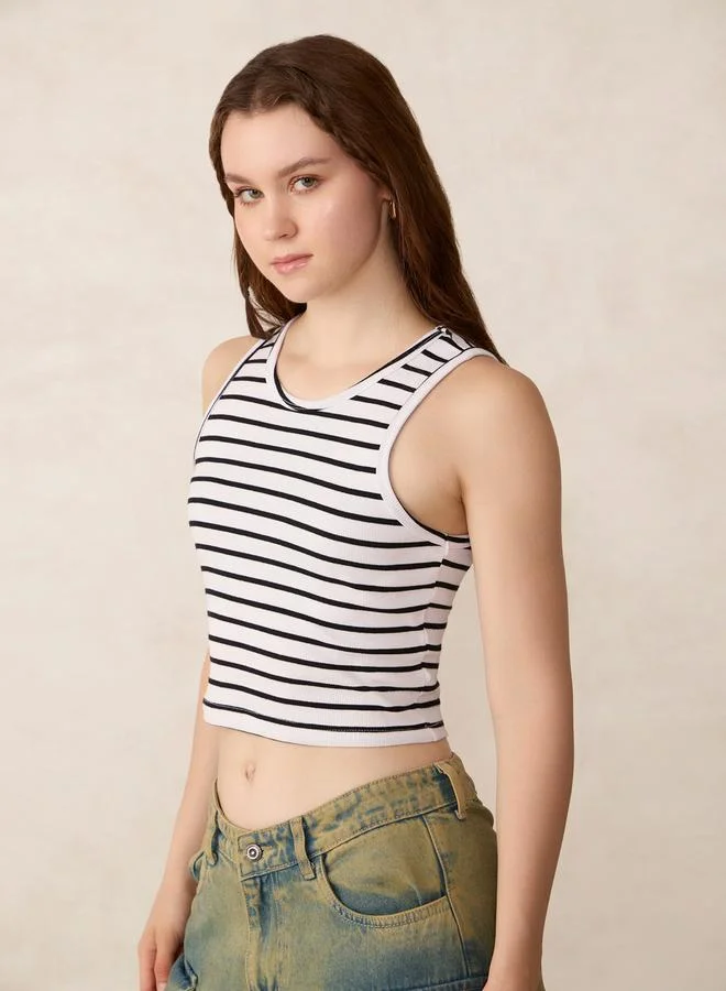 Outzidr  White Striped Ribbed Tank for Women | Best Price UAE