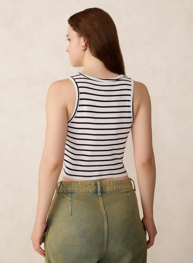 Outzidr  White Striped Ribbed Tank for Women | Best Price UAE