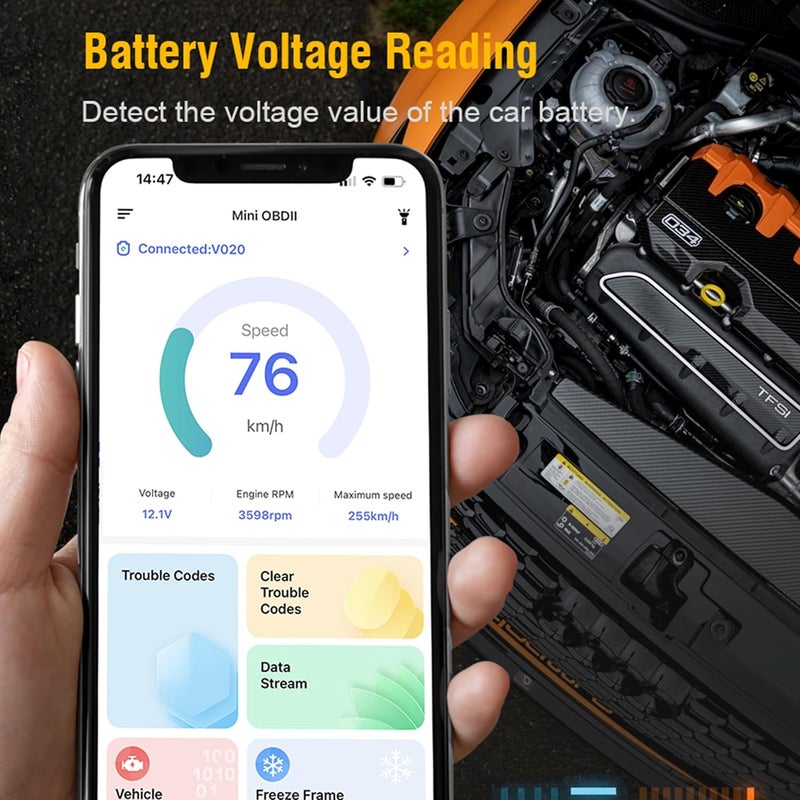 كاست ويف ماسح OBD2 بلوتوث 4.0، أداة فحص تشخيصية لاسلكية للسيارات مع تطبيق OBD2 للاتصال التلقائي بالهاتف، أداة قراءة وإعادة ضبط أكواد أعطال محرك السيارة لأنظمة iOS/Android - Image 4