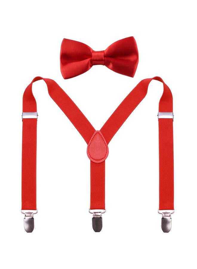 GUCHOL Child Kids Suspenders Bow Tie for Boys and Girls Adjustable Elastic Classic Accessory Sets Age 1 to 13 Year, Red, 26 INCH (1-5 Year) - Image 1