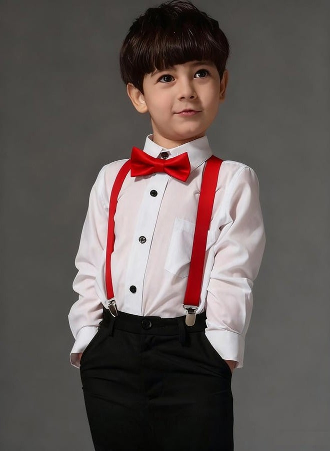 GUCHOL Child Kids Suspenders Bow Tie for Boys and Girls Adjustable Elastic Classic Accessory Sets Age 1 to 13 Year, Red, 26 INCH (1-5 Year) - Image 2