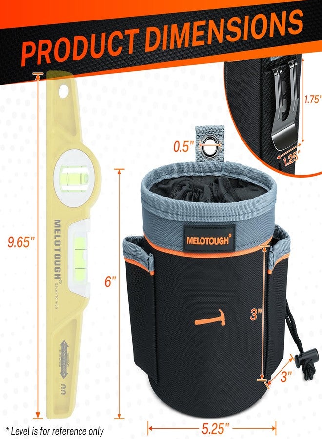 MELOTOUGH Mini Tool Pouch | Single Clip-On Screw & Nail Pouch | 6” with Side Pockets | 600D Nylon for Electrician, Carpenter - Image 3
