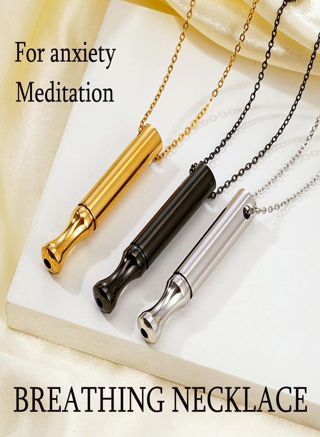 GulCean Jemant Breathing Necklace For Habitual Breath Practice, Stainless Steel Heart Wing Zirconia Meditation Mindfulness and Relaxation Breathing Necklace For Anxiety Men Women (Gold Black) - Image 2