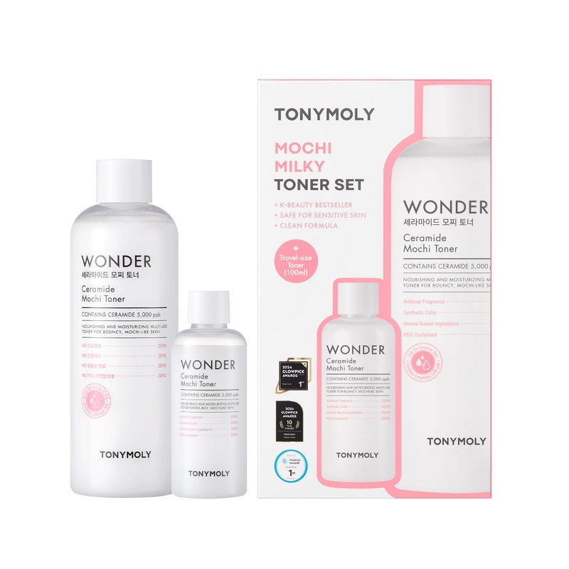 TONYMOLY Wonder Ceramide Mochi Milky Toner Set Korean Hydrating Toner with Ceramides Hyaluronic Acid Cica Barrier Repair Glass Skin Hydration Jumbo 500ml 100ml Travel Size Value Size Duo - Image 2