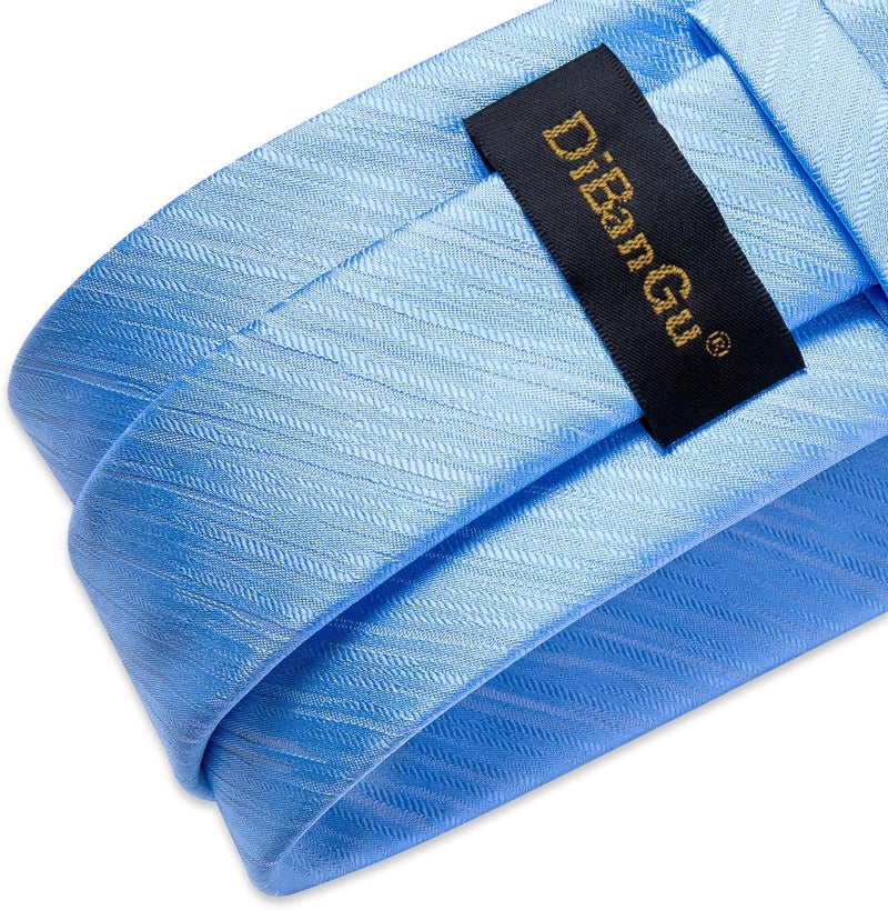 DiBanGu Mens Silk Necktie Solid Color Tie and Pocket Square Cufflink Tie Clip Set Woven Plain Ties for Men Wedding Party - Image 5