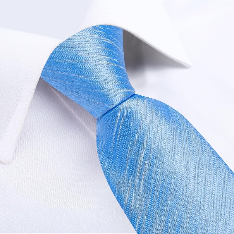 DiBanGu Mens Silk Necktie Solid Color Tie and Pocket Square Cufflink Tie Clip Set Woven Plain Ties for Men Wedding Party - Image 4