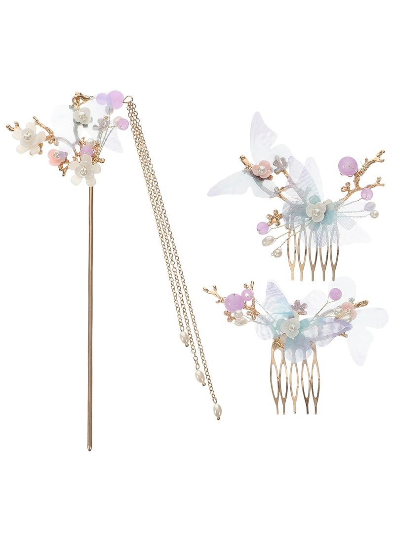 minkissy Minkissy Chinese Hair Accessories Hair Sticks With Chain Chinese Hanfu Hair Pins Side Comb Cherry Blossom Headpiece For Women Girls Flower Crystal Pearl Hair Chopsticks 
