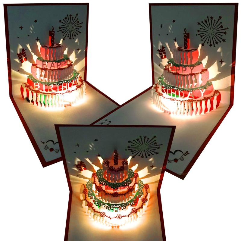 Birthday Cards: 1 Pc Eco-Friendly Paper LED Light Music Card - Delicate Cut Design Greeting Card for Kids Birthday Party, With Matching Envelope & Blank Space for Wishes - Image 4