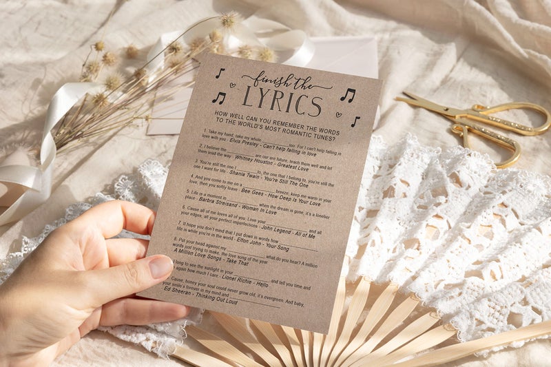 Your Main Event Prints Wedding Bridal Shower Games â€“ Fun Activities in Kraft Minimalist Style, Finish The Lyrics Game with Kraft Design - Image 4