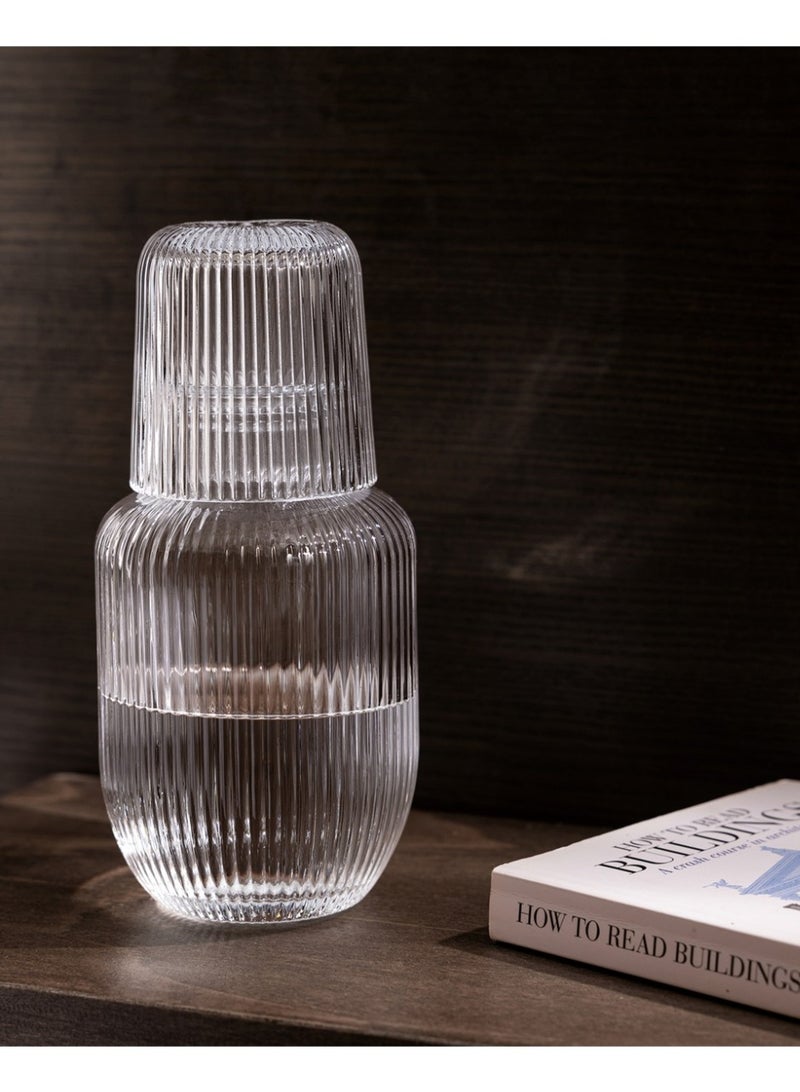 كيتشينو طقم إبريق مياه ليلي بجانب السرير مع كوب، إبريق شفاف لغرفة النوم وغرفة الضيوف، وعاء غسيل الفم الزجاجي للحمام (548.5 مل) - Image 3