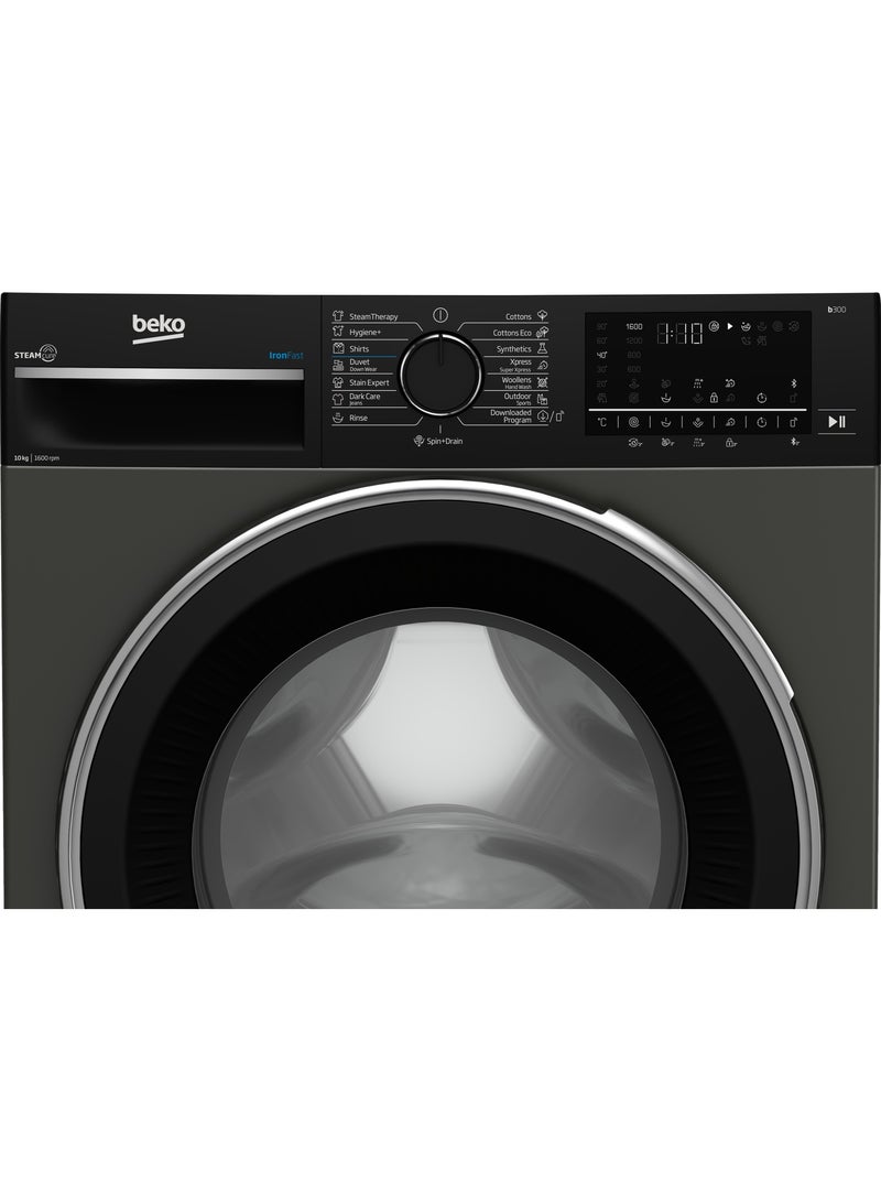 Beko Washing Machine - 10 Kg - 1600 RPM - ProSmart Inverter Motor - Digital Screen - 15 Programs - Steam Cure - Bluetooth B3WFU501040MCI Manhattan Grey - Image 4