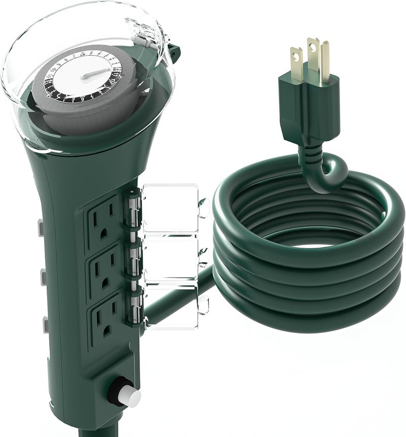 BN-LINK Outdoor Power Stake Timer with Mechanical, 6 Grounded Outlets - 6 ft Cord, Weatherproof for Outdoor Lamps Lights 1875W/15A ETL Listed - Image 1
