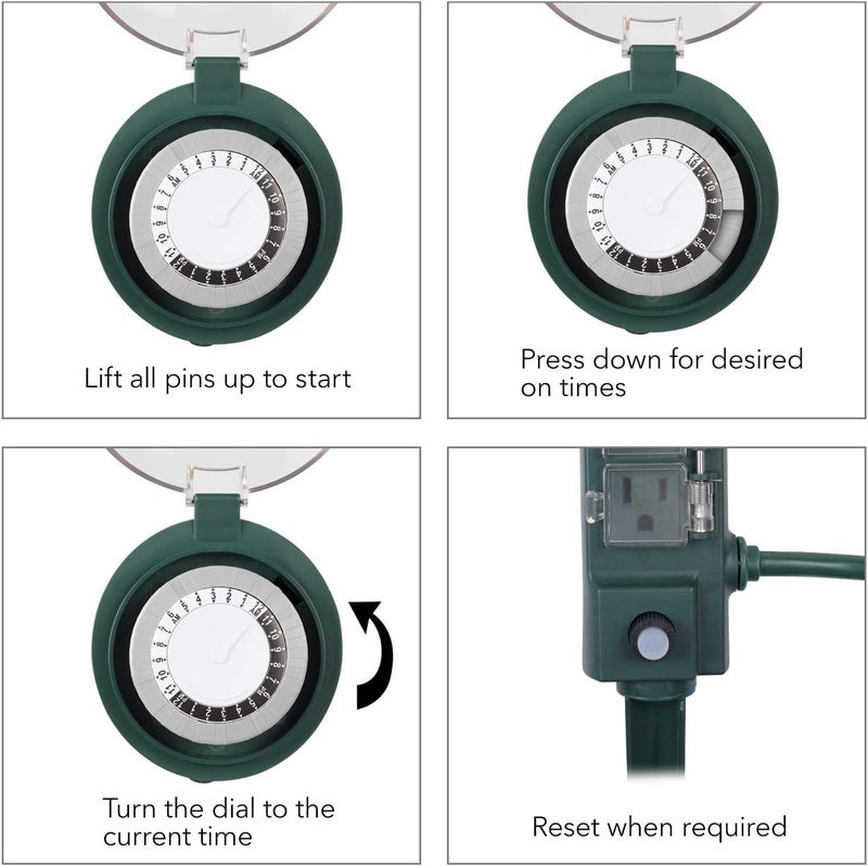 BN-LINK Outdoor Power Stake Timer with Mechanical, 6 Grounded Outlets - 6 ft Cord, Weatherproof for Outdoor Lamps Lights 1875W/15A ETL Listed - Image 4