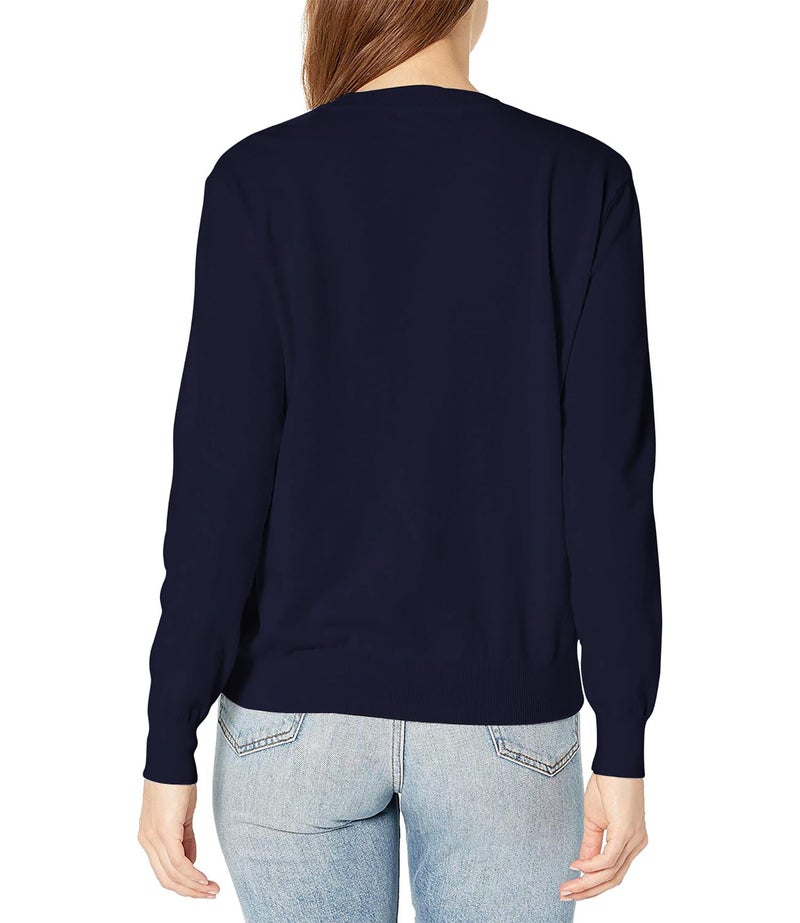 QUALFORT Women's Sweaters Navy Blue Crewneck Sweater Pullover Soft Knitted Outfits Large - Image 2