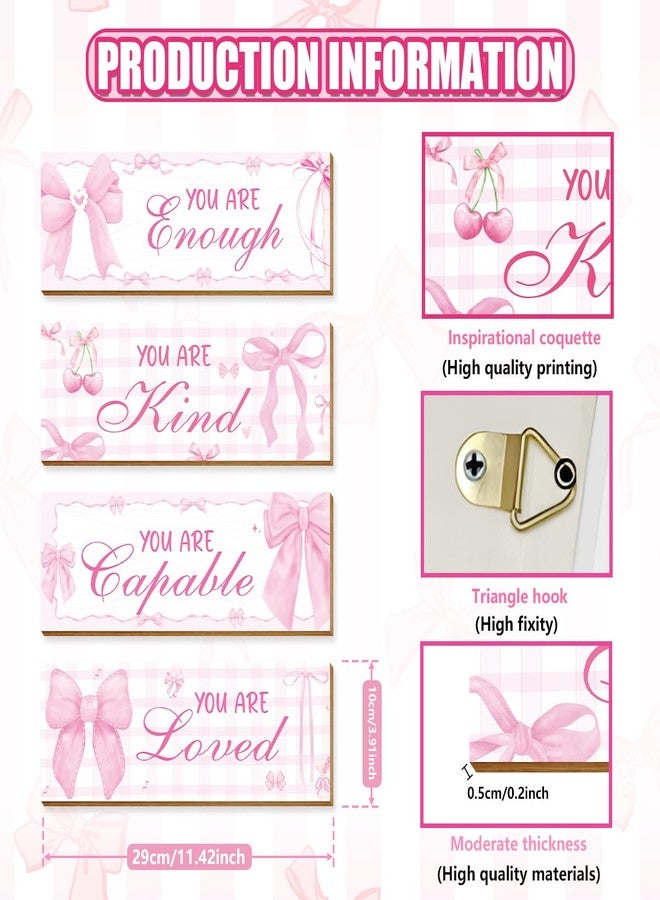 Riletese 4 Pcs Pink Bow Wall Decor, Pink Room Decor for Teen Girls, Inspirational Positive Affirmations Wooden Wall Art Decor, Coquete Wall Hanging Signs for Bathroom Apartment - Image 2