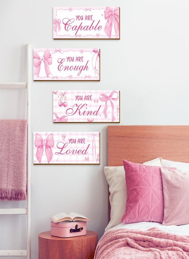 Riletese 4 Pcs Pink Bow Wall Decor, Pink Room Decor for Teen Girls, Inspirational Positive Affirmations Wooden Wall Art Decor, Coquete Wall Hanging Signs for Bathroom Apartment - Image 3