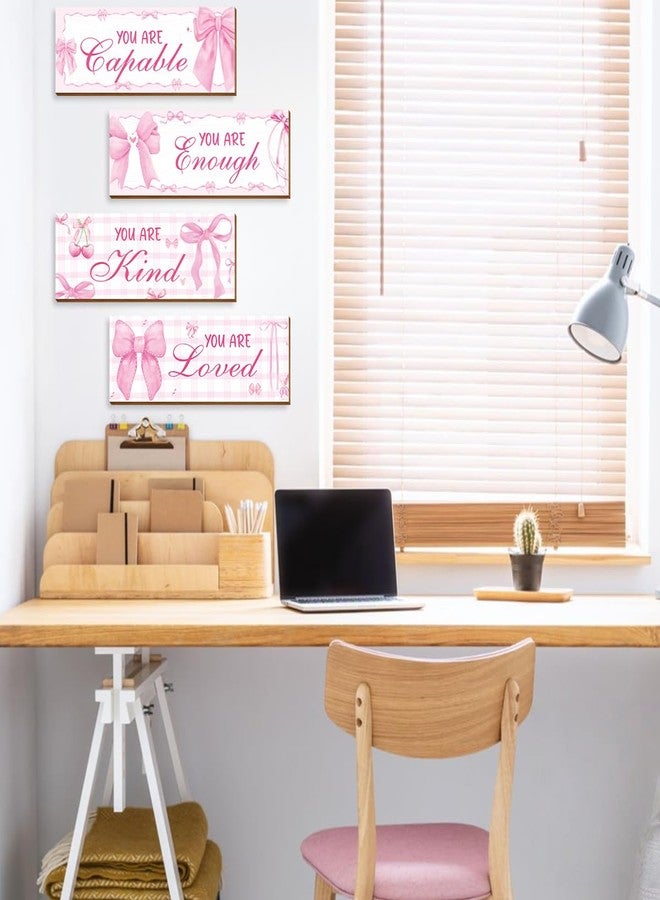 Riletese 4 Pcs Pink Bow Wall Decor, Pink Room Decor for Teen Girls, Inspirational Positive Affirmations Wooden Wall Art Decor, Coquete Wall Hanging Signs for Bathroom Apartment - Image 4