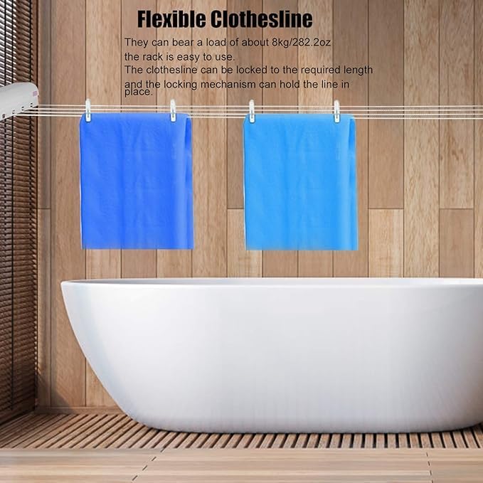 GAMAHA Flexible Cloth Drying Rope Automatic Retractable Clothesline Foldable Wall Mount Cloth Drying Hanger Telescopic Clothes Drying Rope IndoorOutdoor Retractable Clothesline - Image 3