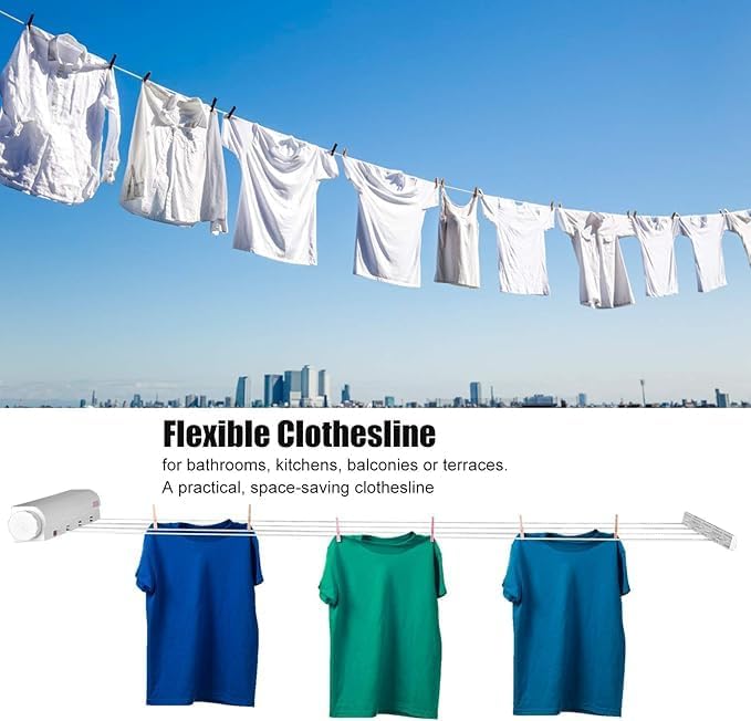 GAMAHA Flexible Cloth Drying Rope Automatic Retractable Clothesline Foldable Wall Mount Cloth Drying Hanger Telescopic Clothes Drying Rope IndoorOutdoor Retractable Clothesline - Image 5