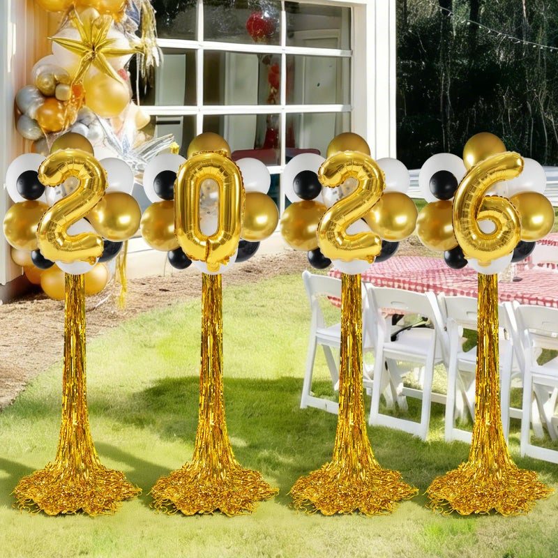 Zesua 2026 Graduation Decorations Set Of 4 Standing Balloon Topiaries Balloon Stand Kit Party Centerpieces Decor With Golden Rain Curtains Class Of 2026 Decorations For Kindergarten High School College - Image 3