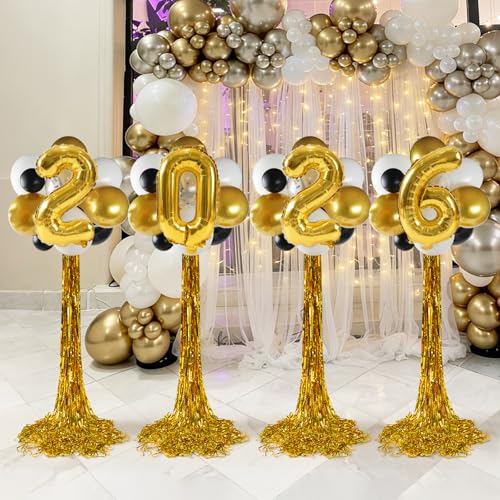 Zesua 2026 Graduation Decorations Set Of 4 Standing Balloon Topiaries Balloon Stand Kit Party Centerpieces Decor With Golden Rain Curtains Class Of 2026 Decorations For Kindergarten High School College - Image 5
