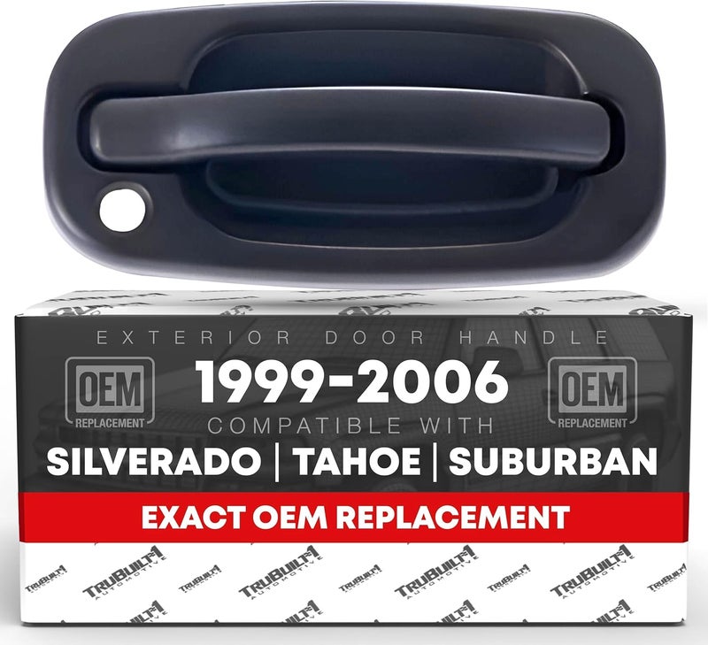 T1A Exterior Front Passenger Door Handle - Compatible with 1999-2006 Chevrolet Silverado, 02-06 Avalanche, Suburban, Tahoe; 1999-2006 GMC Sierra, Yukon - Textured Black - OEM 15034986 - Image 1