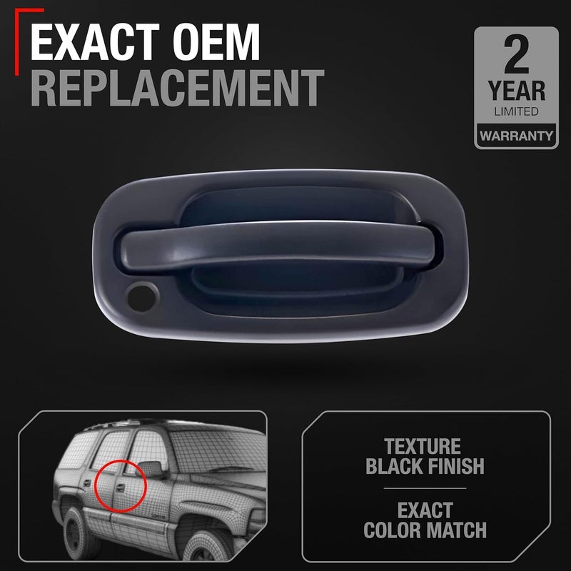 T1A Exterior Front Passenger Door Handle - Compatible with 1999-2006 Chevrolet Silverado, 02-06 Avalanche, Suburban, Tahoe; 1999-2006 GMC Sierra, Yukon - Textured Black - OEM 15034986 - Image 2