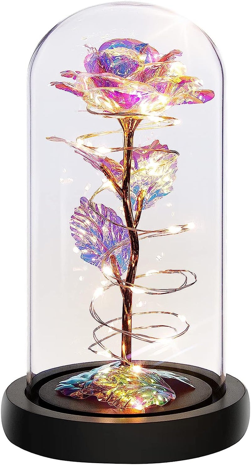 7even Rose Flower Gifts for WomenBirthday Gifts for Women Colorful Rainbow Artificial Flower Rose Light Up Rose in Acrylic DomeWomen GiftsValentinesAnniversaryWedding Gifts