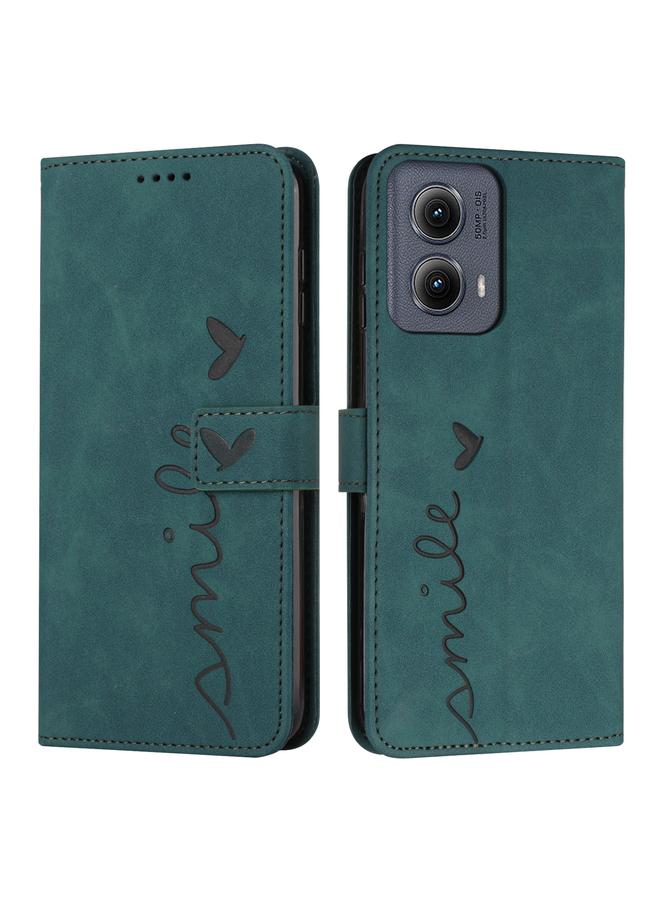 Green Tiger For Motorola Edge 5G 2024 Skin Feel Heart Embossed Leather Phone Case with Long Lanyard(Green)
