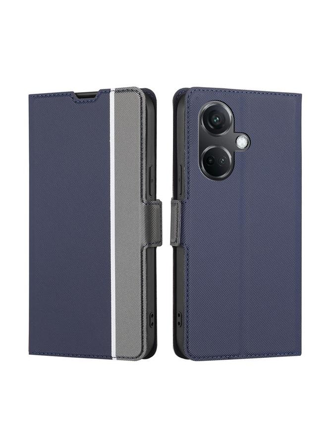 Green Tiger - For OnePlus Nord CE3 5G Twill Texture Side Button Leather Phone Case(Blue) - Image 1