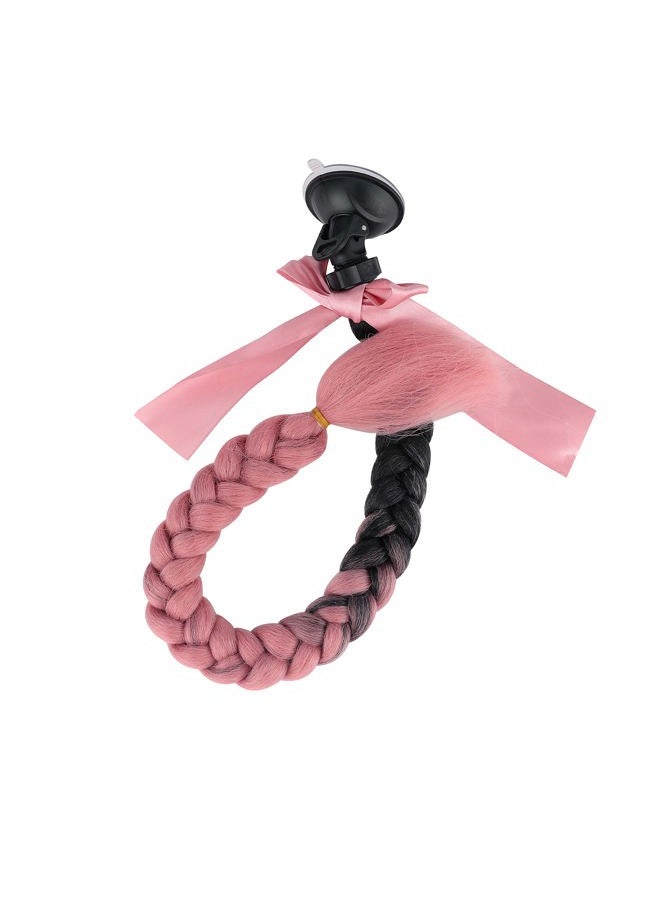 SEGO Helmet Pigtail Helmet Braids With Detachable Suction Cup With Bowknot Motorcycle Bike Helmet Ponytails for Women/Men 20 Inch 1 PCS/Pack (Helmet not Included)-Black to Pink - Image 5